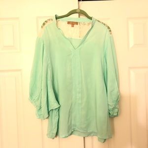 Ellen Tracy Mint Green Blouse w Lace large